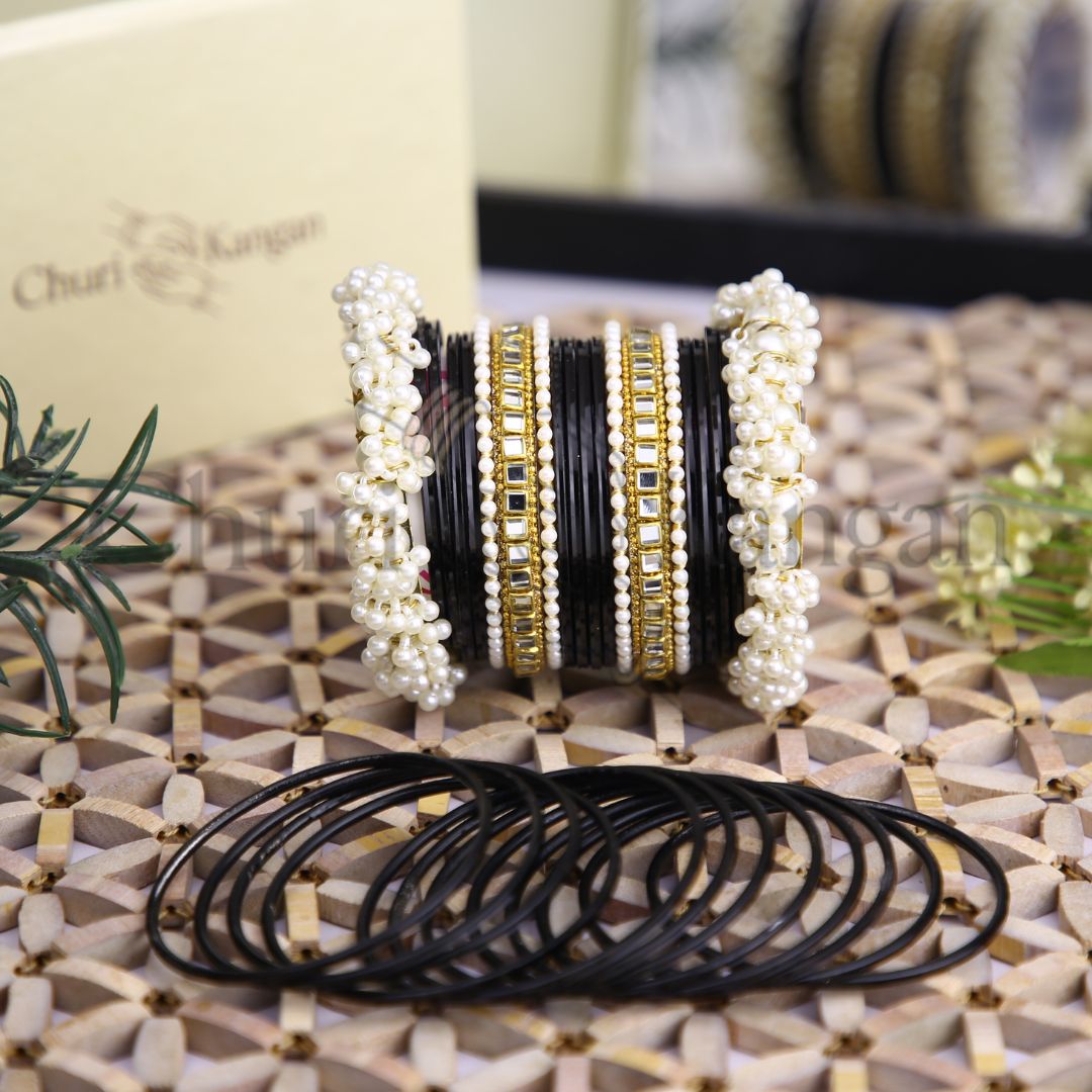 Plain Metal Gajra Kundan Set – Jet Black