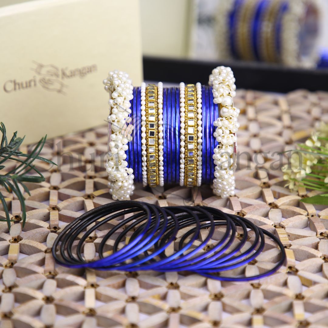 Plain Metal Gajra Kundan Set – Royal Blue