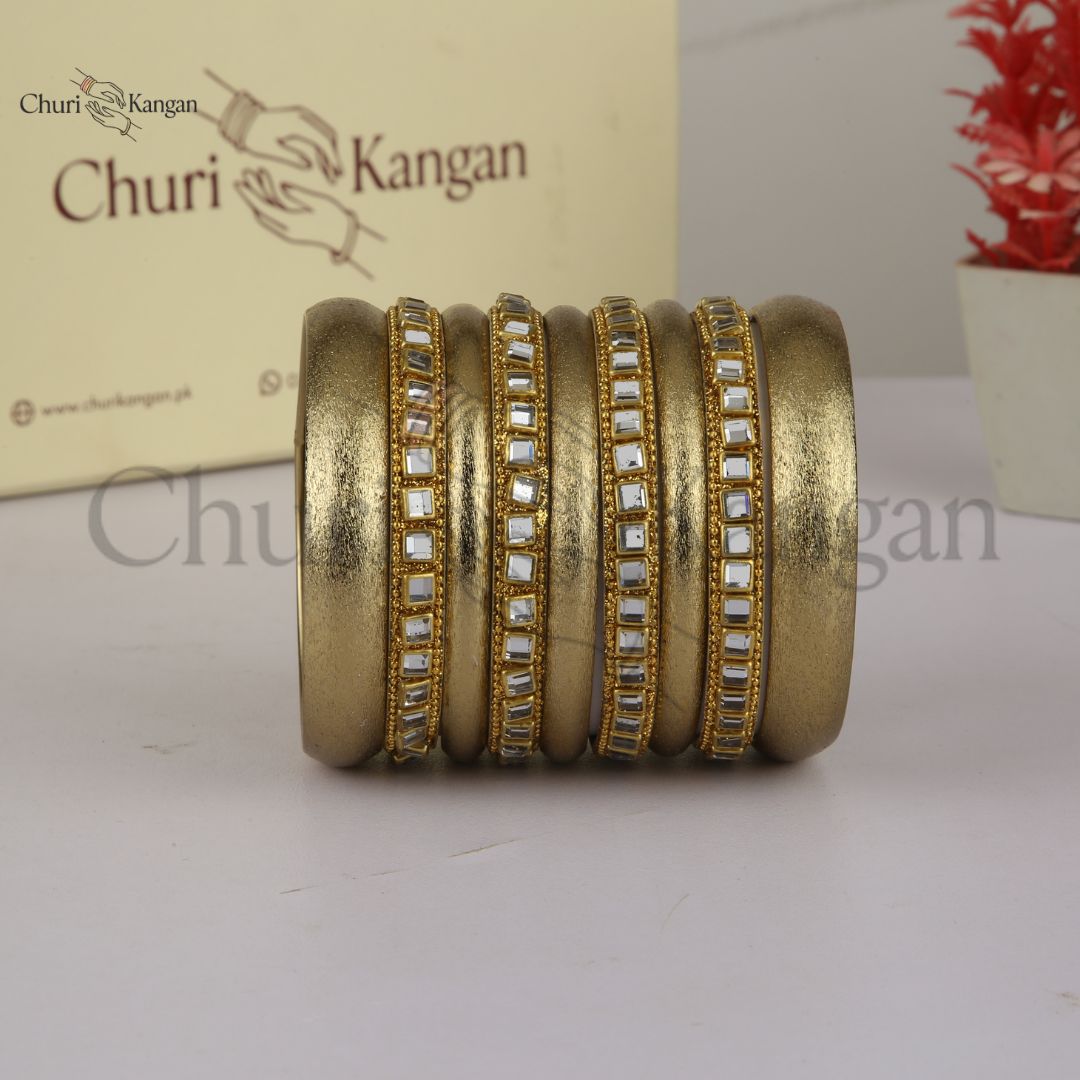 Matte Finish Kundan Bangles Set (9-Pcs Set)