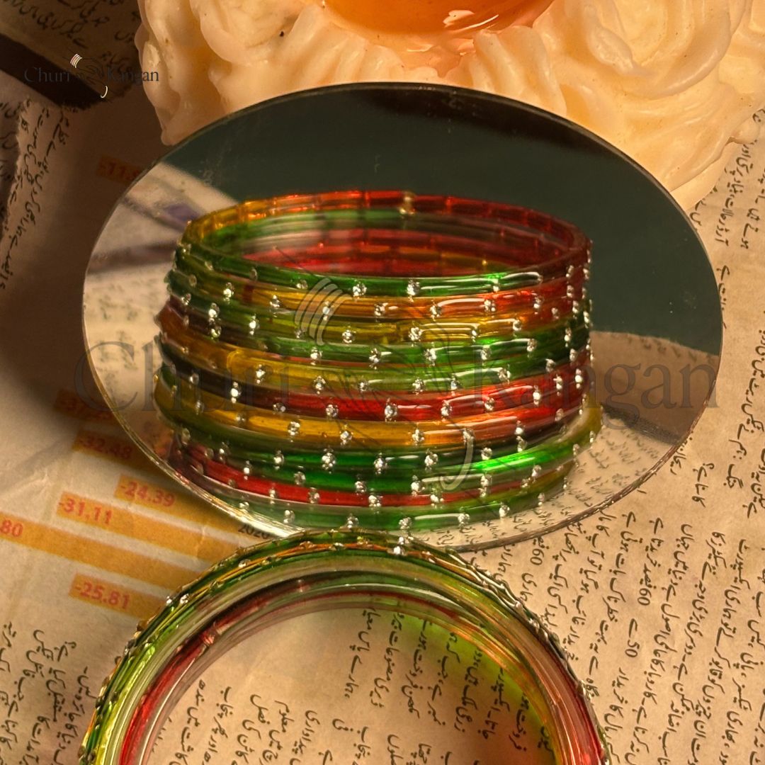 Imported Indian Nag Glass Bangles Multicolor 12-pcs
