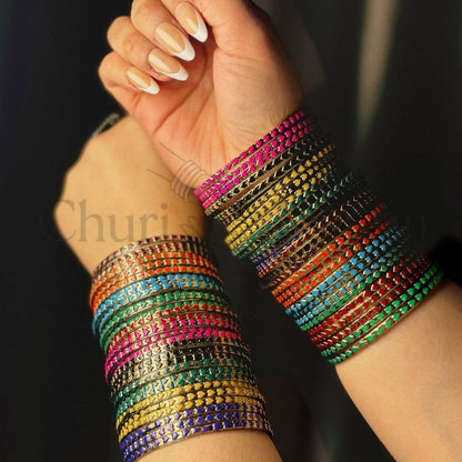 Multicolor Heart Glass Bangles Set (30 Bangles)