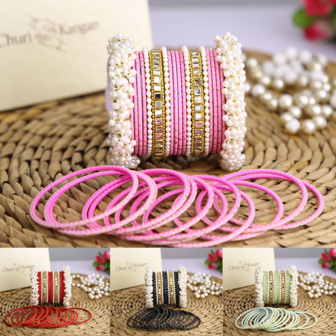 Doted Metal Gajra Kundan Set