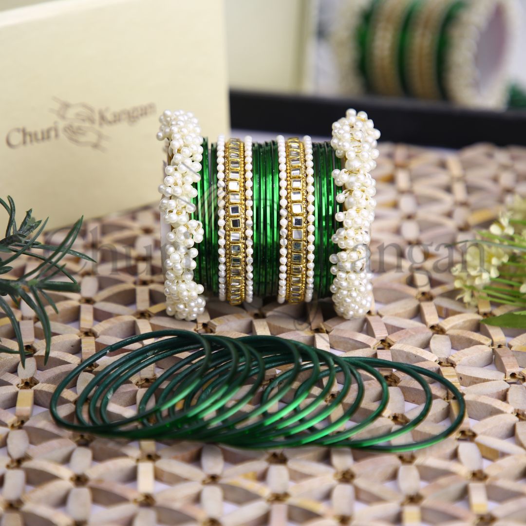 Plain Metal Gajra Kundan Set – Emerald Green