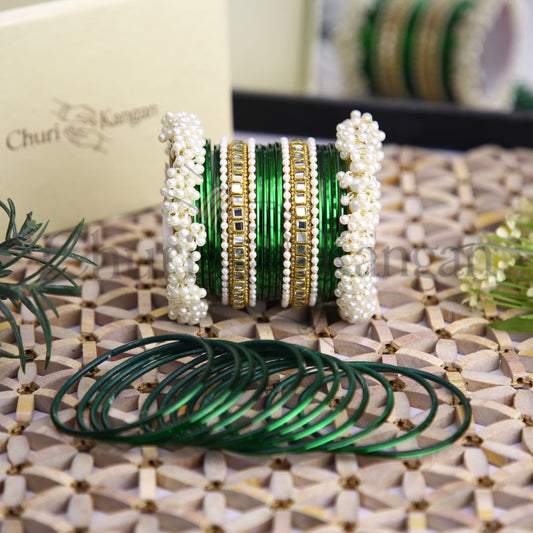 Plain Metal Gajra Kundan Set – Emerald Green