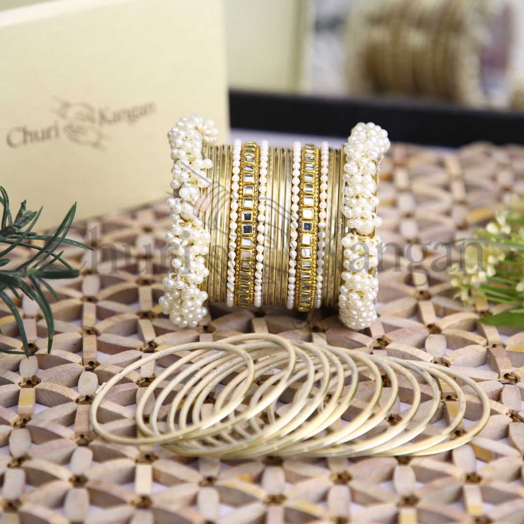 Plain Metal Gajra Kundan Set – Ivory Cream