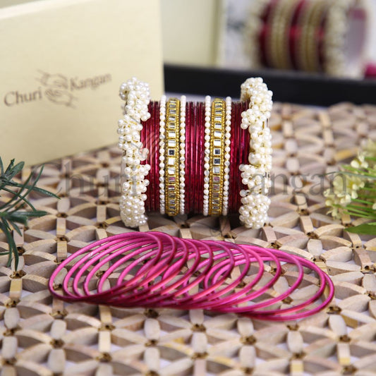 Plain Metal Gajra Kundan Set – Deep Magenta