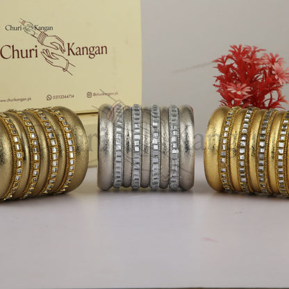 Matte Finish Kundan Bangles Set (9-Pcs Set)