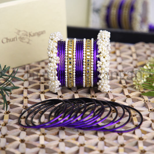 Plain Metal Gajra Kundan Set – Royal Purple
