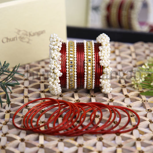 Plain Metal Gajra Kundan Set – Classic Red