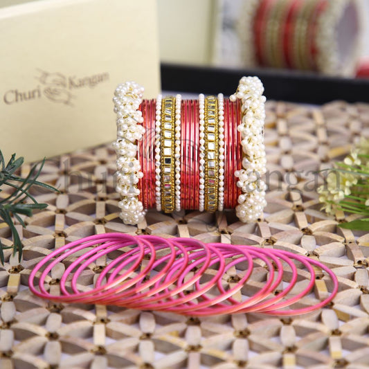 Plain Metal Gajra Kundan Set – Rose Pink