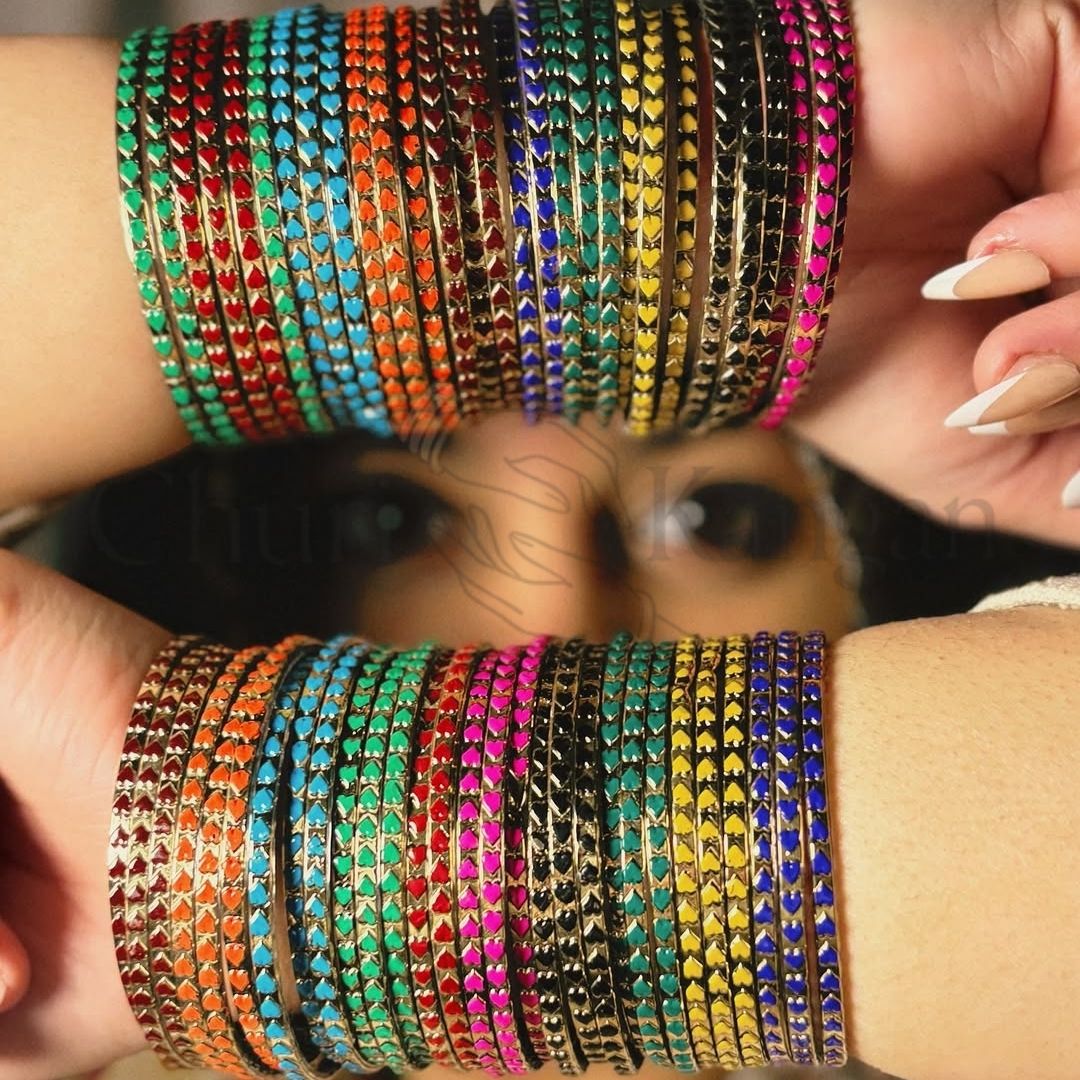 Multicolor Heart Glass Bangles Set (30 Bangles)