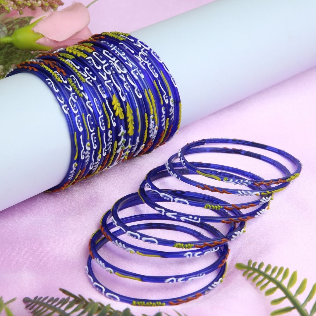 Blue Customized Name Glass Bangles – Handmade Hyderabadi Churi by ChuriKangan.pk