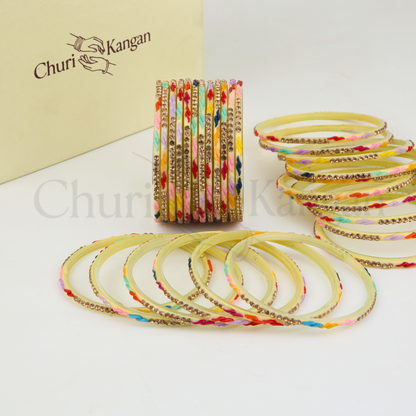 Multicolor Crystal Pattern Bangles Set