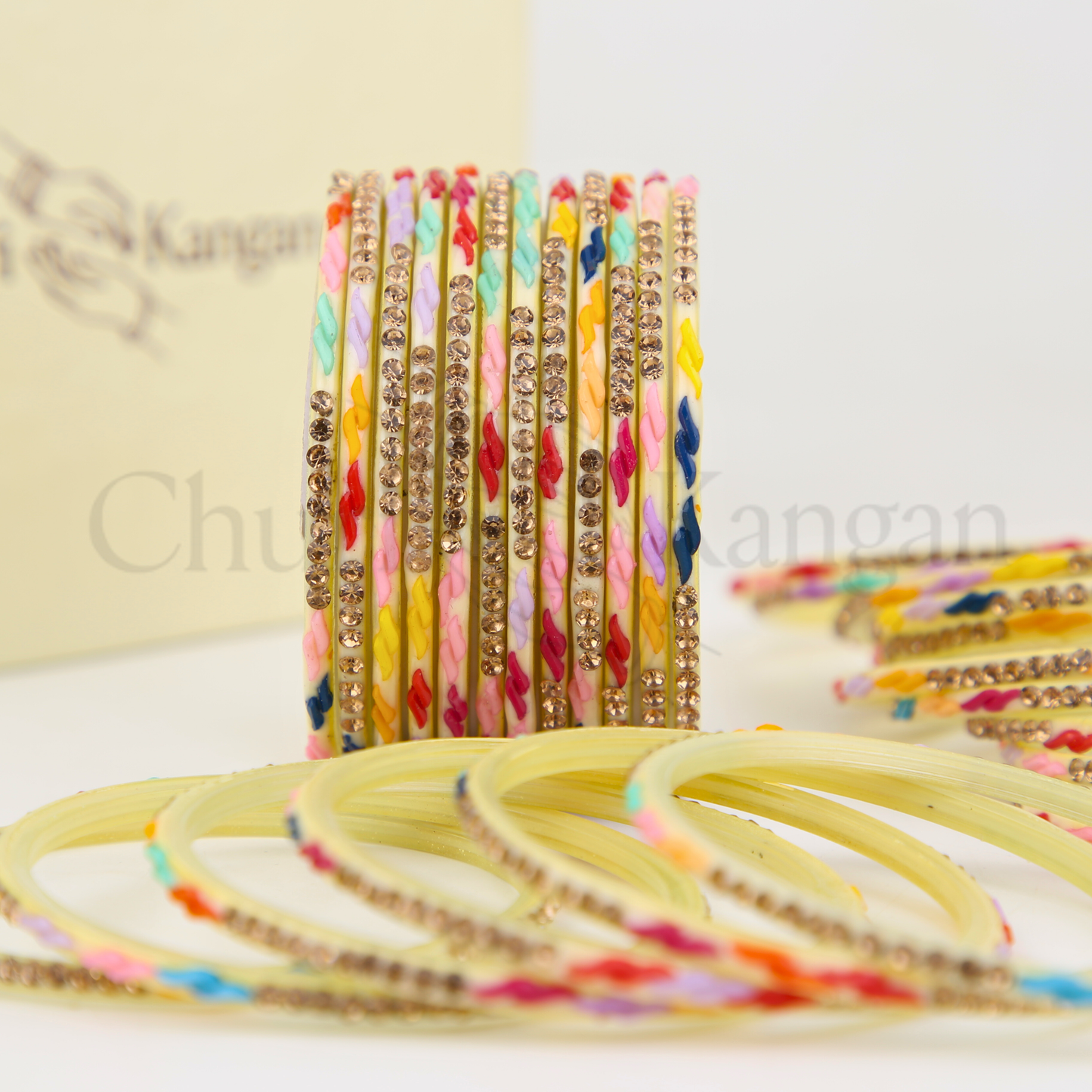 Multicolor Crystal Pattern Bangles Set