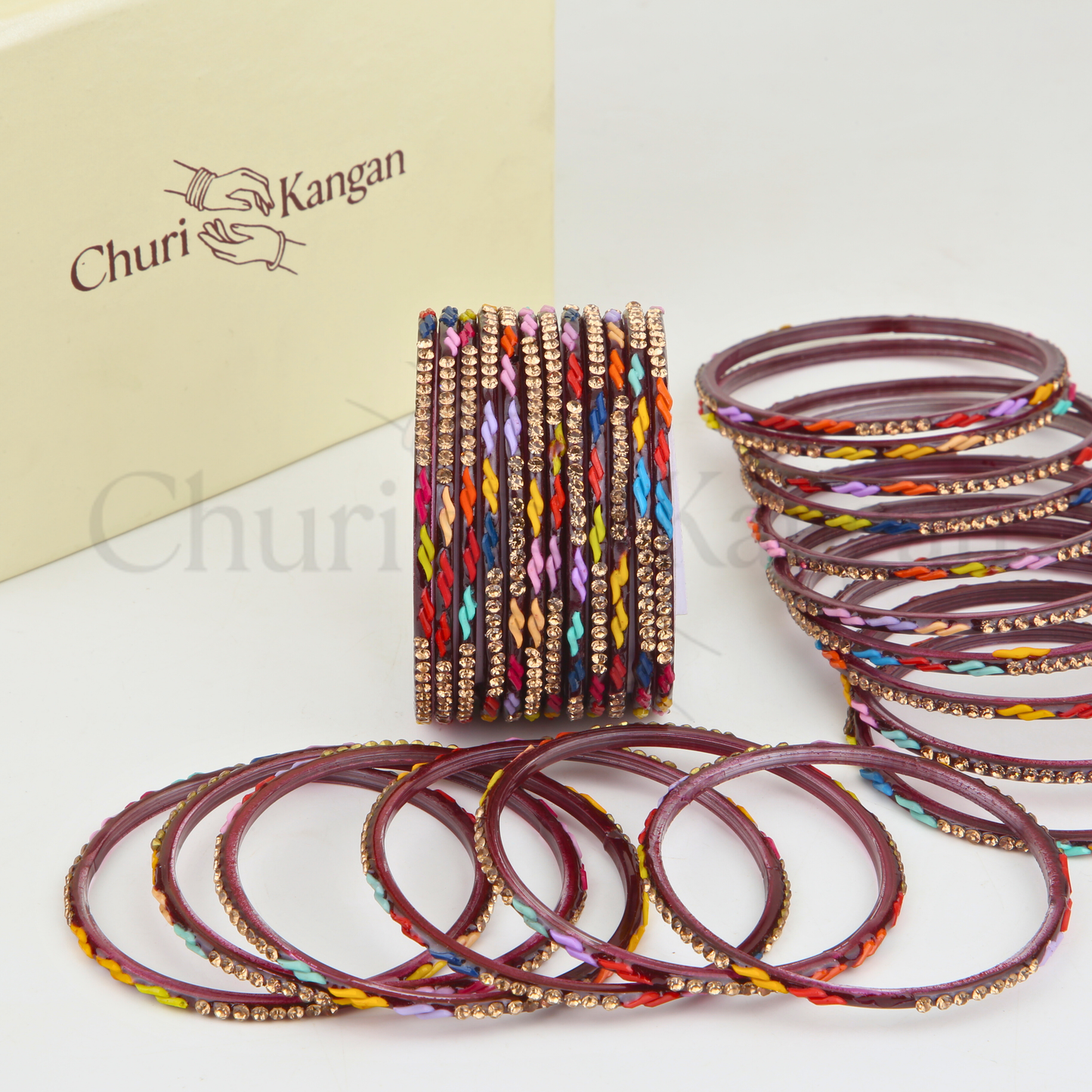 Multicolor Crystal Pattern Bangles Set