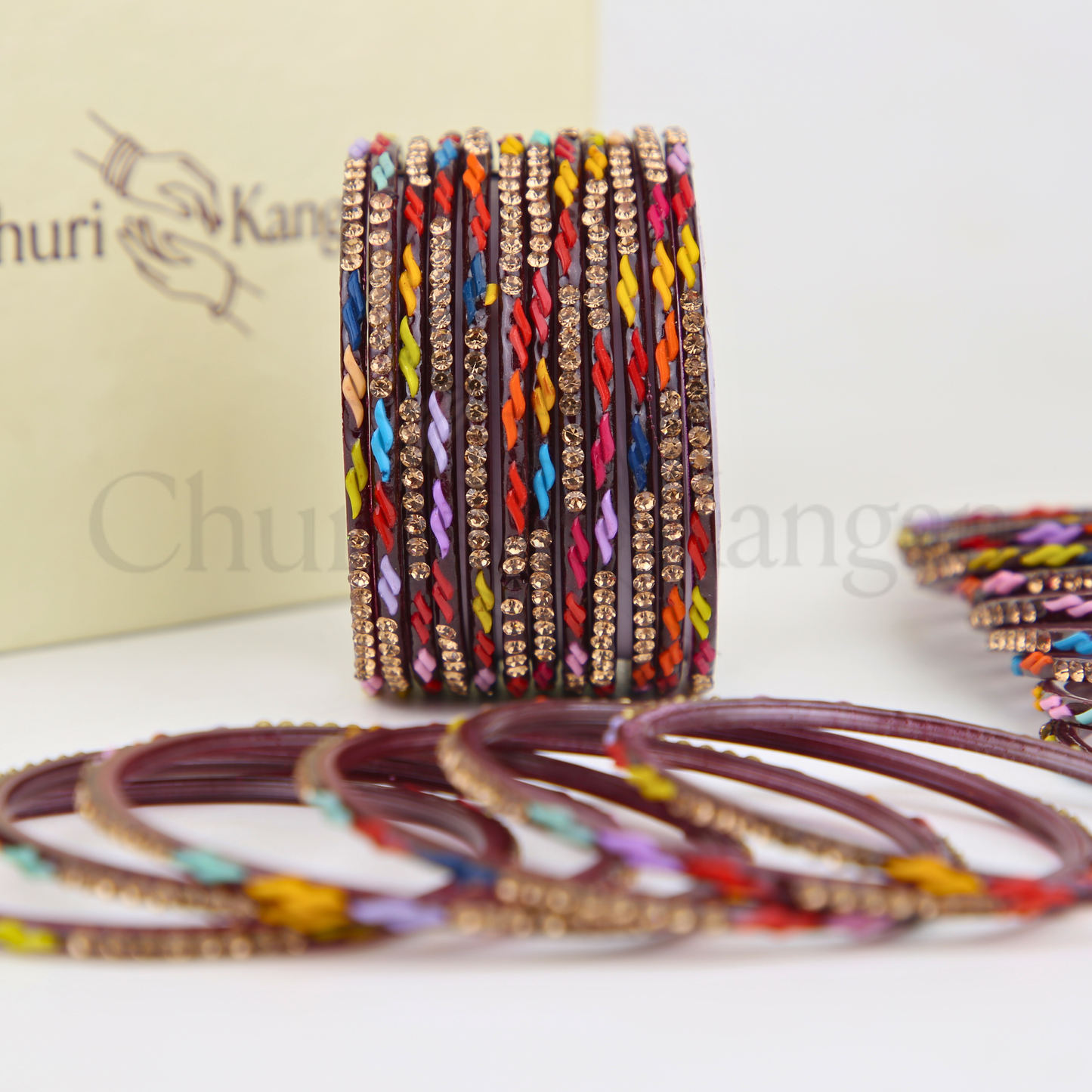 Multicolor Crystal Pattern Bangles Set