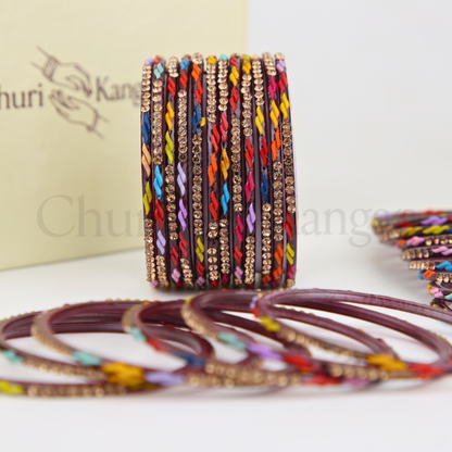 Multicolor Crystal Pattern Bangles Set