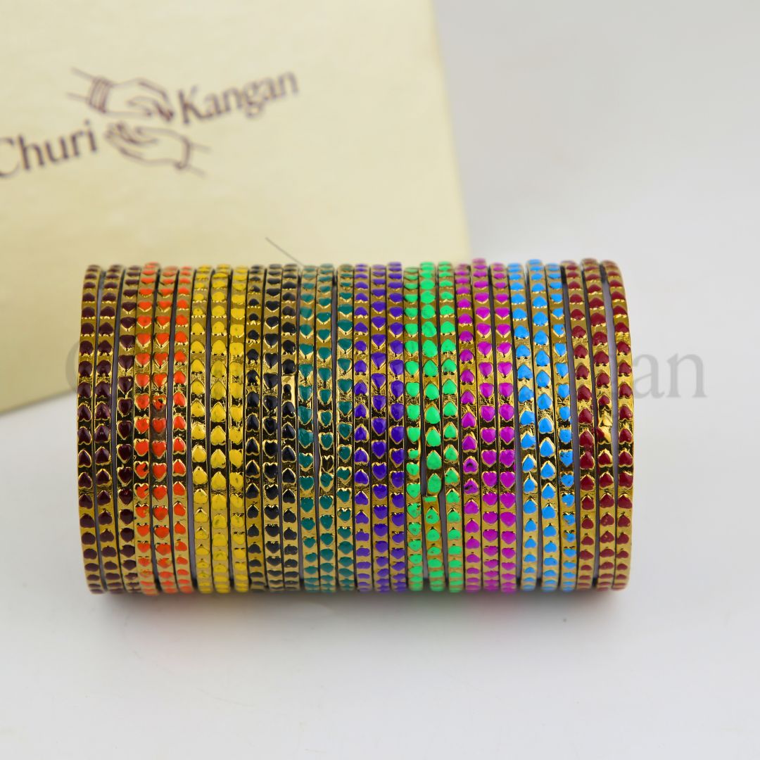 Multicolor Heart Glass Bangles Set (30 Bangles)