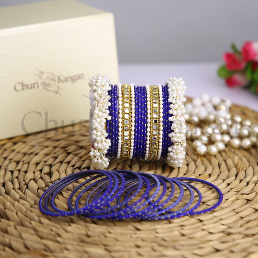 Royal Purple Doted Metal Gajra Kundan Set – handcrafted purple kundan and pearl bangles for festive wear
