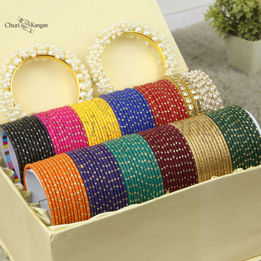 Dotted Metal Bangles Gift Box – Vibrant Shades