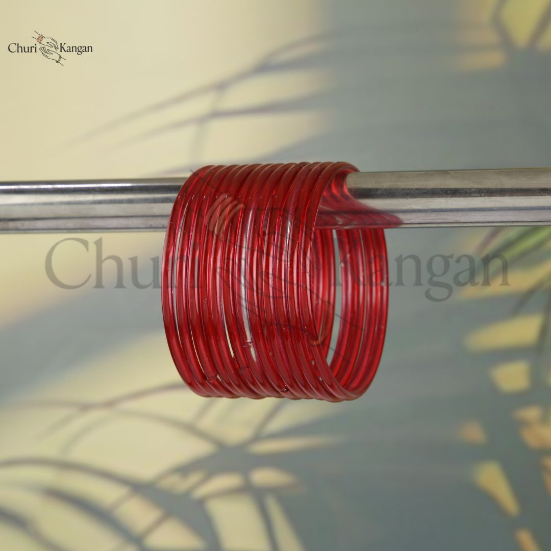 Deep red glossy jelly glass bangles plain traditional wear
