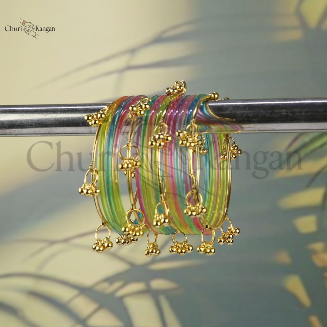 Multicolor glossy jelly glass bangles rainbow mix stack