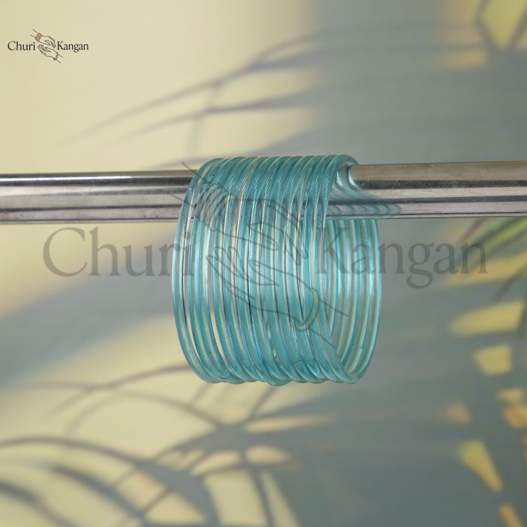 Ice blue glossy jelly glass bangles cool tone elegant set