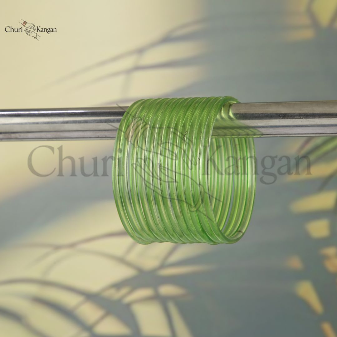 Lime green glossy jelly glass bangles plain stack Pakistan