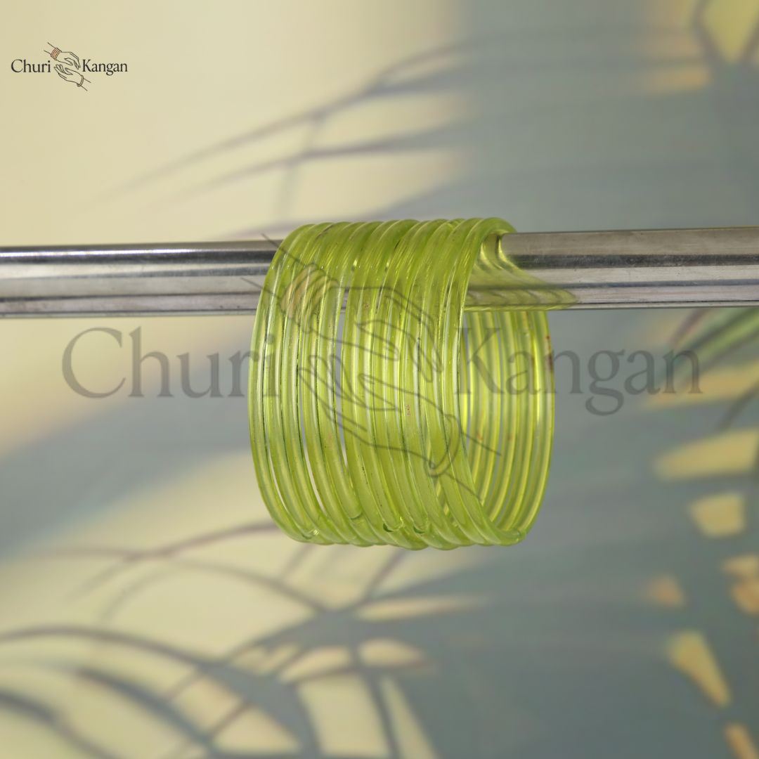 Olive green glossy jelly glass bangles plain minimalist style