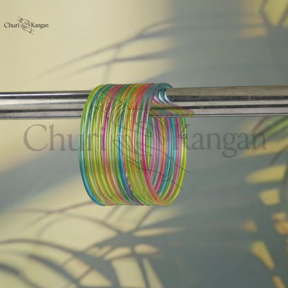 Green mix glossy jelly kangan bangles with charm detailing