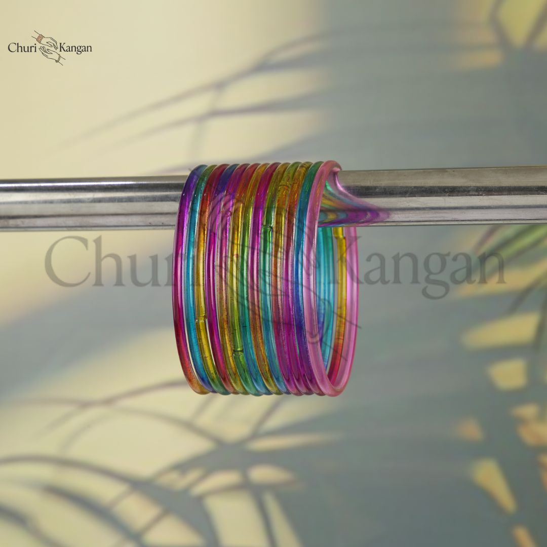 Rainbow glossy jelly glass bangles colorful stacked set
