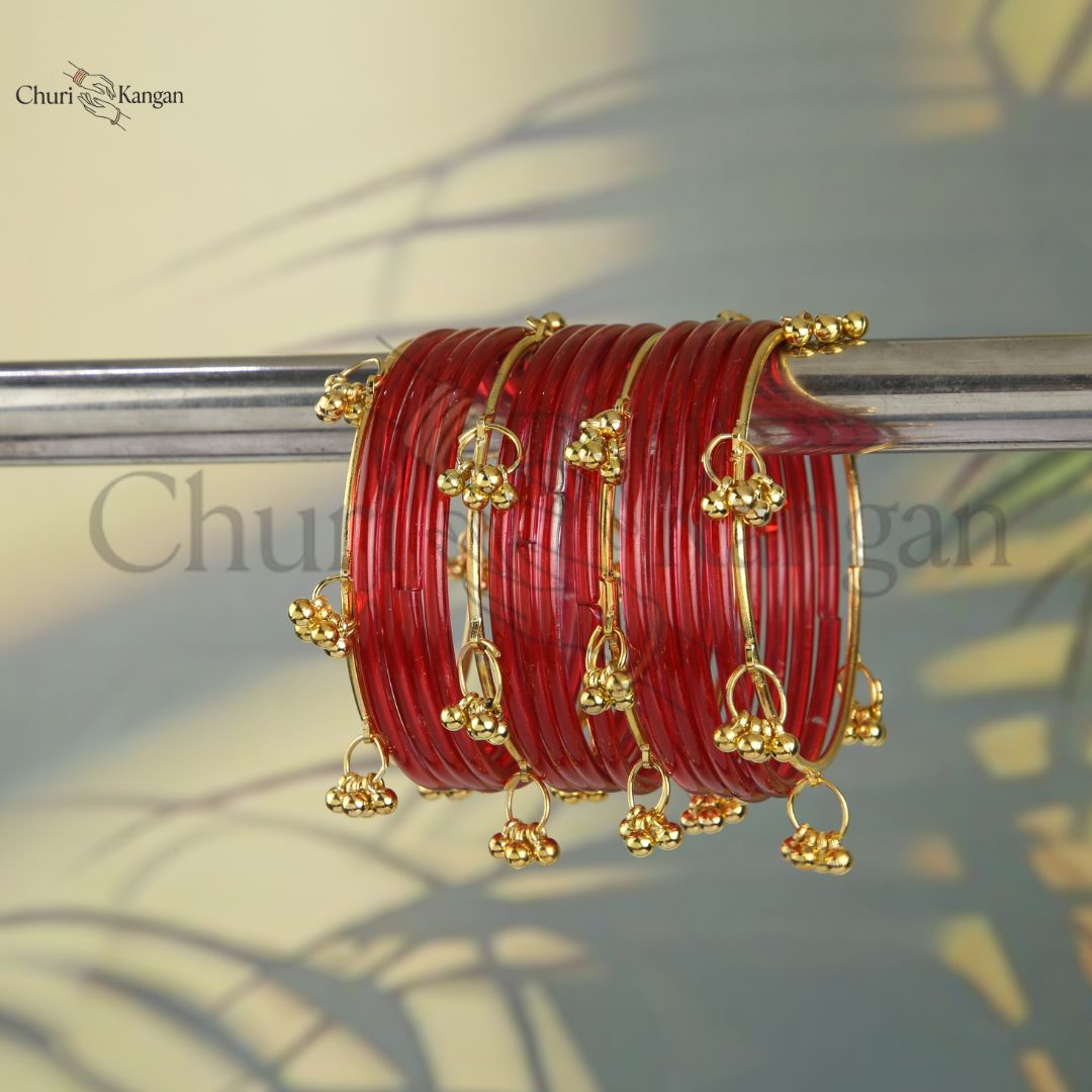 Red glossy jelly kangan bangles bridal style Pakistan