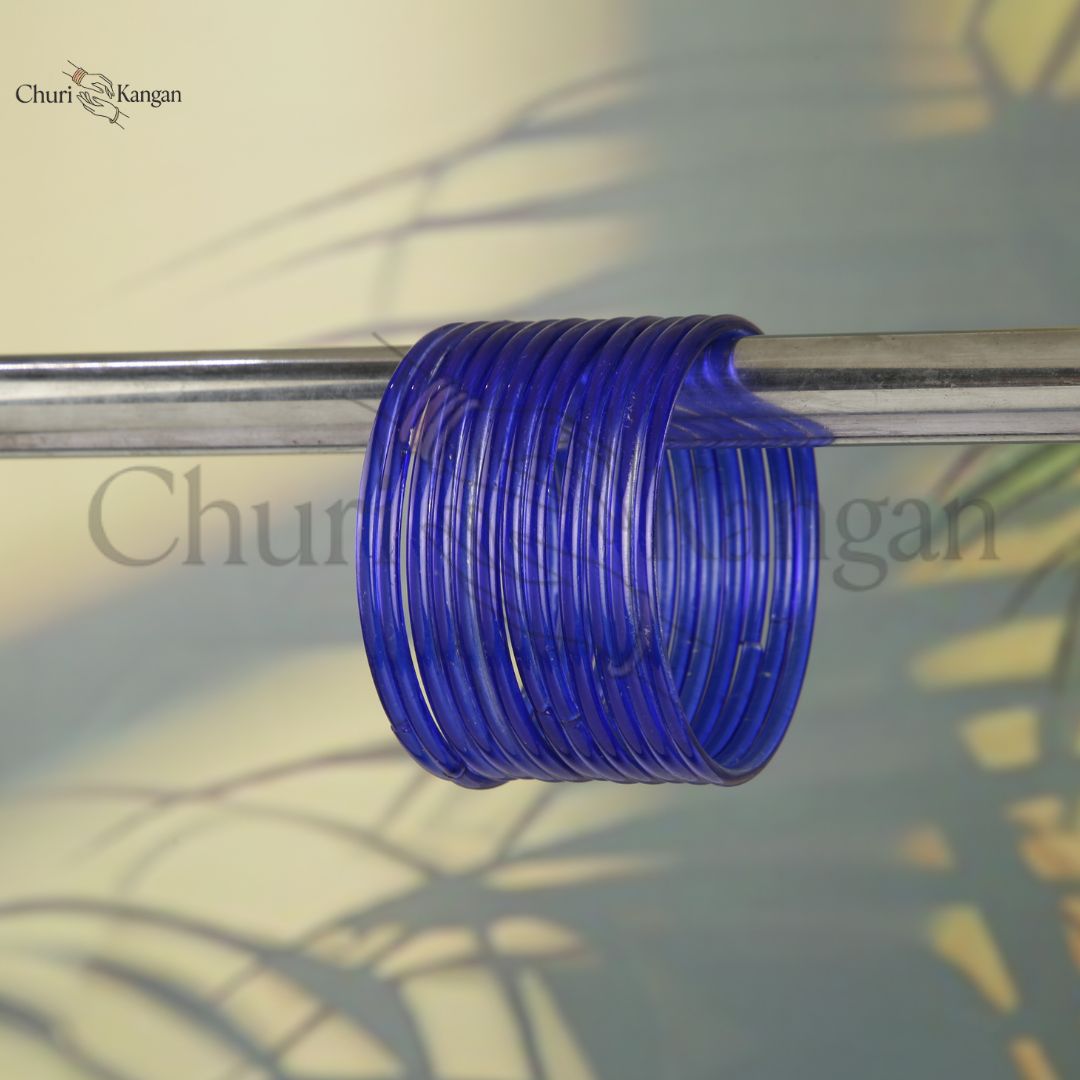 Royal blue glossy jelly glass bangles plain stack for women