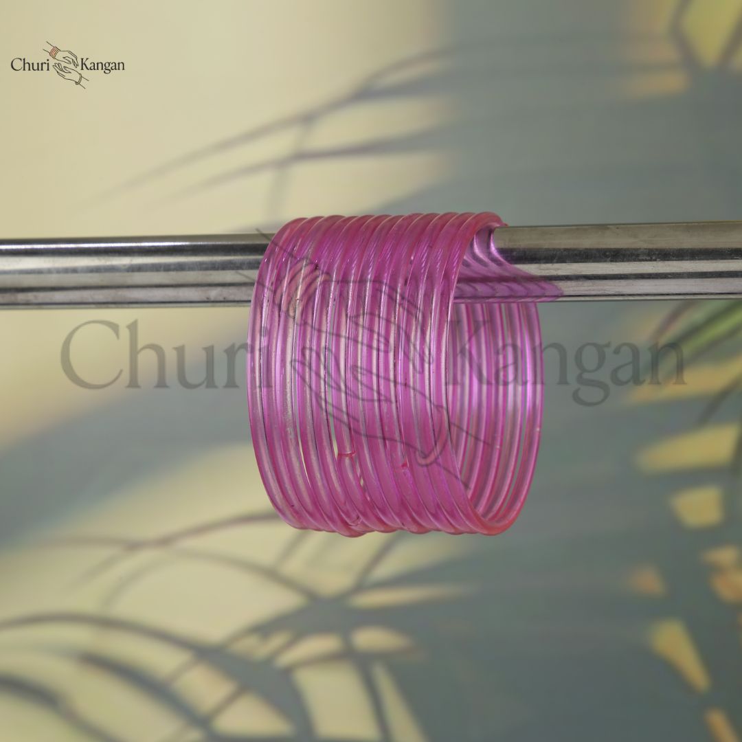Soft pink glossy jelly glass bangles plain elegant set