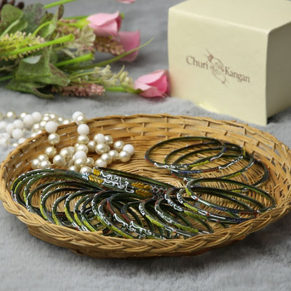 Green Customized Name Glass Bangles – Handmade Hyderabadi Churi with Personalized Name by ChuriKangan.pk