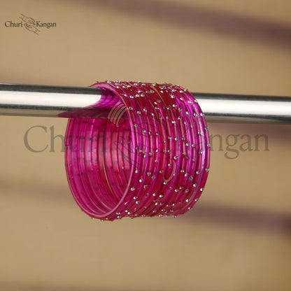 Imported Indian Nag Glass Bangles Rani Pink 12-pcs