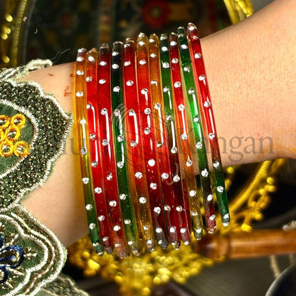 Imported Indian Nag Glass Bangles Multicolor 12-pcs