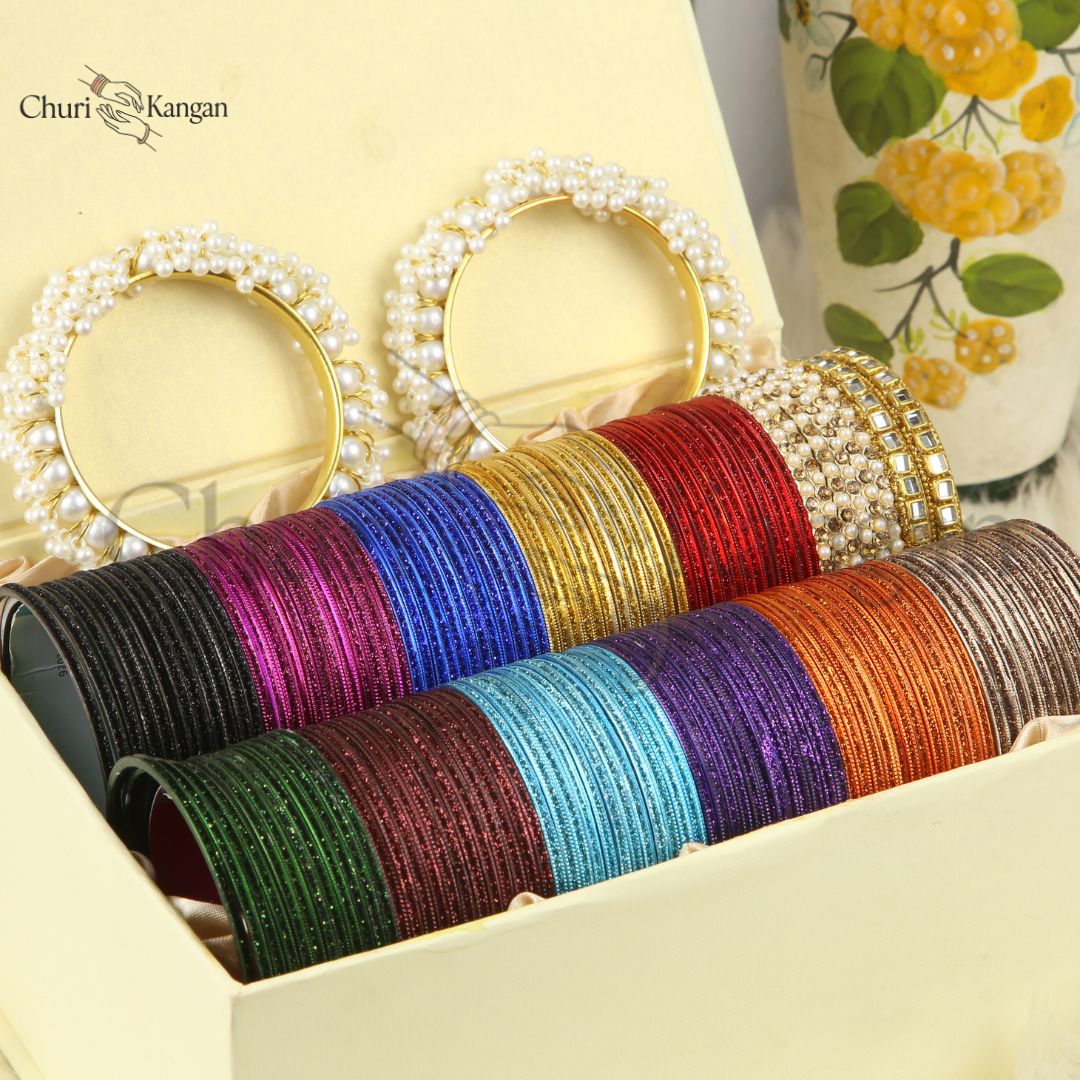 Moonlight Sparkle Metal Bangles Gift Box – Vibrant Shades