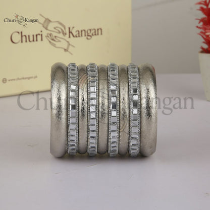 Matte Finish Kundan Bangles Set (9-Pcs Set)