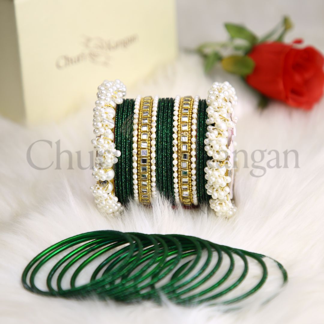 Moonlight Gajra Kundan Set – Bottle Green
