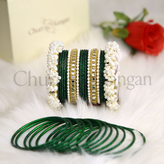 Moonlight Gajra Kundan Set – Bottle Green