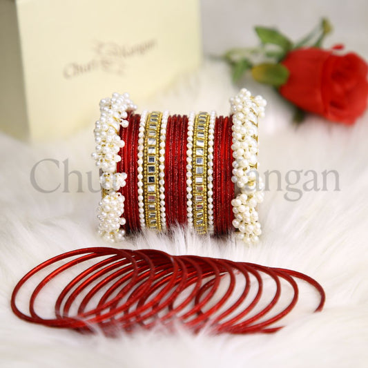 Moonlight Gajra Kundan Set – Red