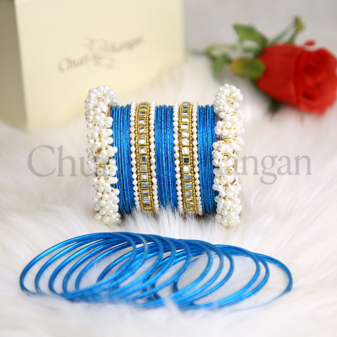 Moonlight Gajra Kundan Set – Sky Blue