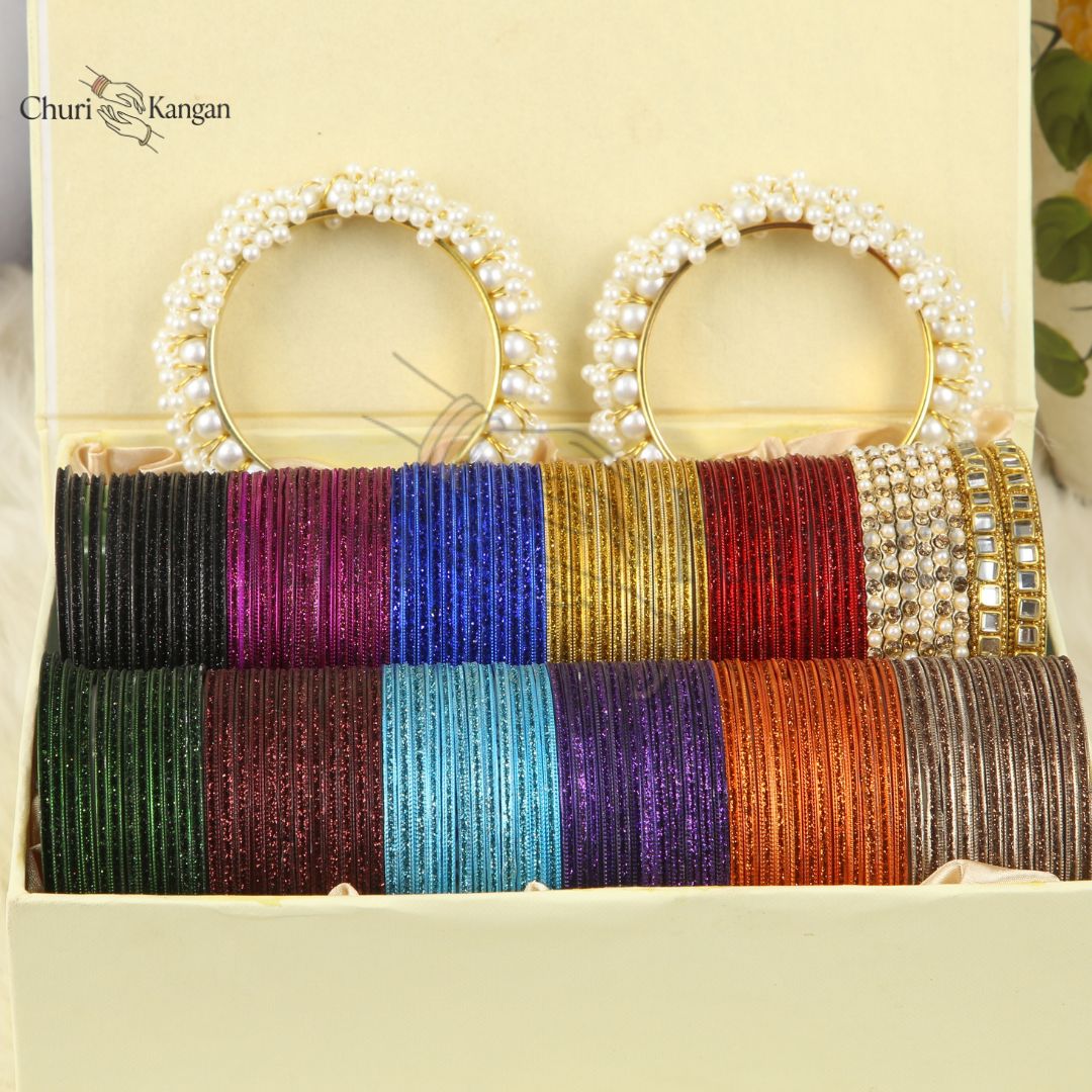 Moonlight Sparkle Metal Bangles Gift Box – Vibrant Shades
