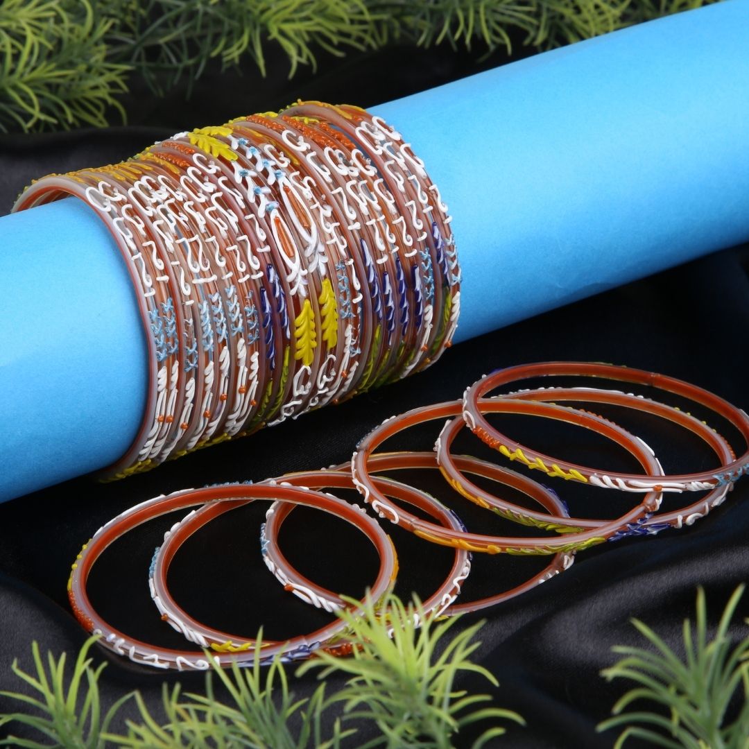 Orange Customized Name Glass Bangles – Traditional Hyderabadi Handmade Personalized Bangles from ChuriKangan.pk