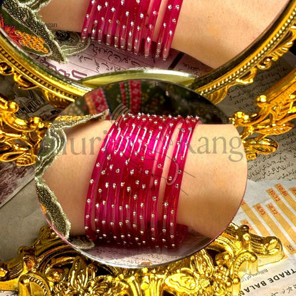Imported Indian Nag Glass Bangles Rani Pink 12-pcs