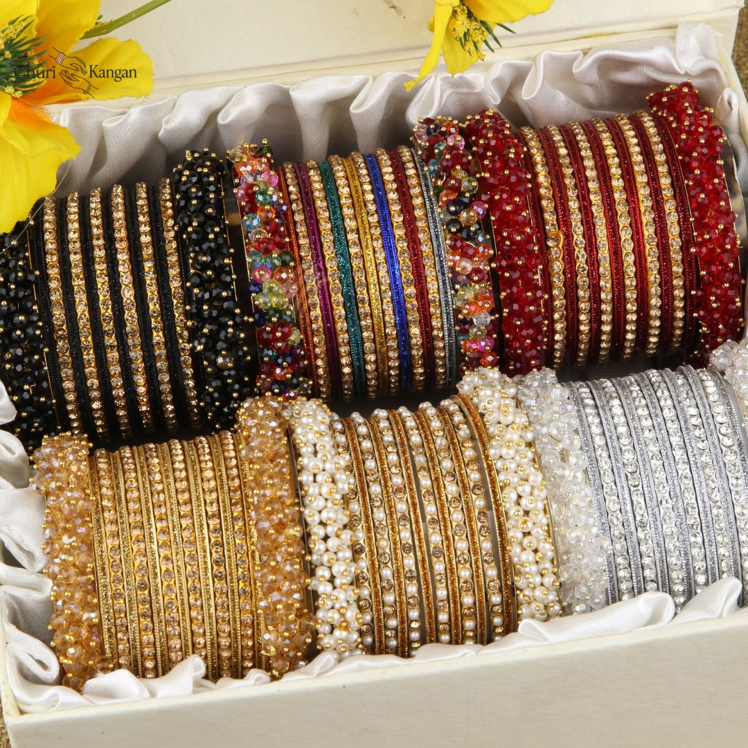 Premium metal gajra bangles gift box with 6 luxury color sets and premium gajra kara
