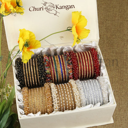 Premium metal gajra bangles gift box with 6 luxury color sets and premium gajra kara
