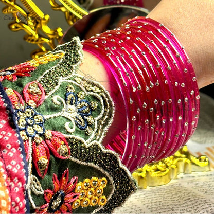 Imported Indian Nag Glass Bangles Rani Pink 12-pcs