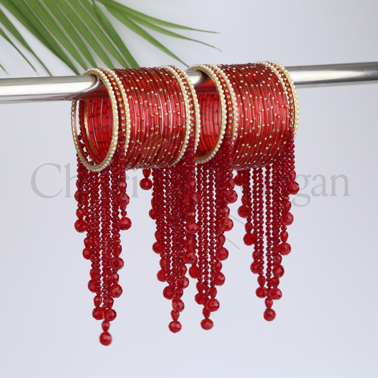 Red Crystal Latkan Glass Bangles – Bridal & Mehndi Collection